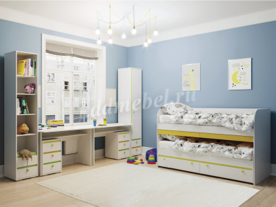 Кровать-стол  двухъярусная Мамба (Белый/Зеленый)